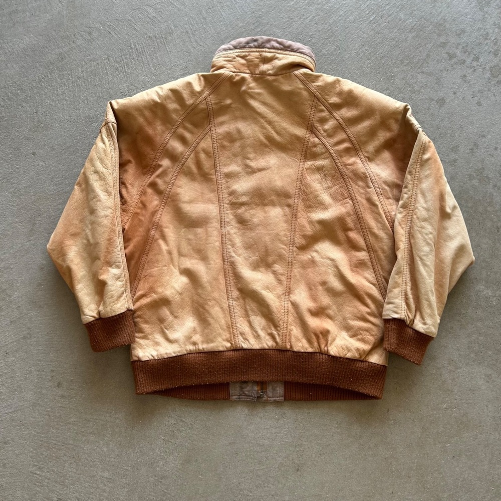 Vintage 80s Brandon Thomas Leather Flight Jacket Size Medium Tan 1989 Aviator - Picture 3 of 10
